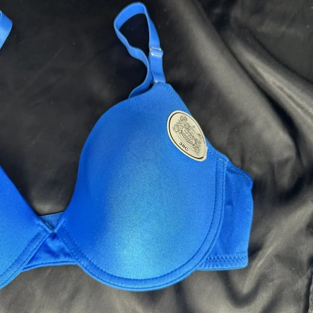 Mopas Intimates Blue Bra Rhinestone Straps Adjustable Straps￼ Underwire - Picture 4 of 11